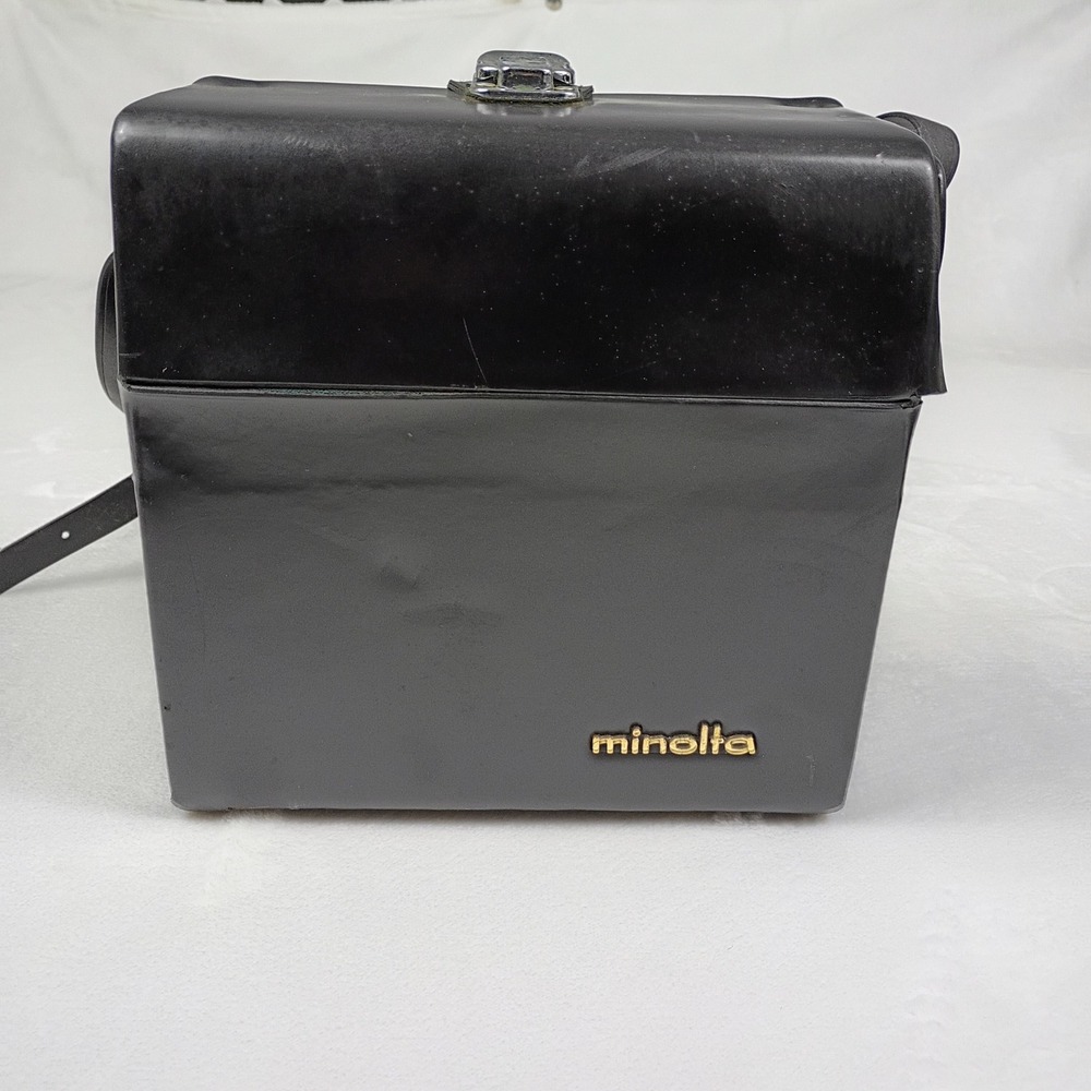 Minolta Vintage Hard Shell Camera Bag Black Red Corduroy Lining Made in Japan
